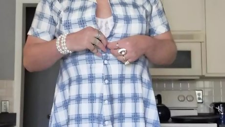 Granny Tranny Vicki cooking up some food and horny for hot young cock!
