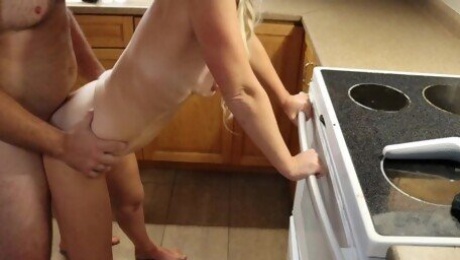 Horny house wife fucked hard in the kitchen